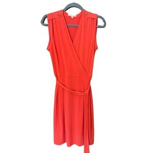 Banana Republic Vibrant Red Orange Wrap Dress V Neck Preppy Coastal Nautical